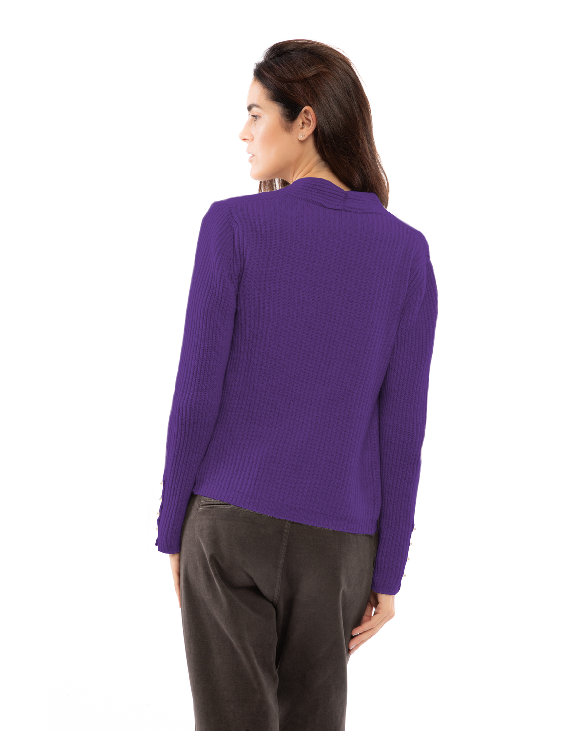 Women's Pure Cashmere Rib Knit Blazer Iris Purple — view 4
