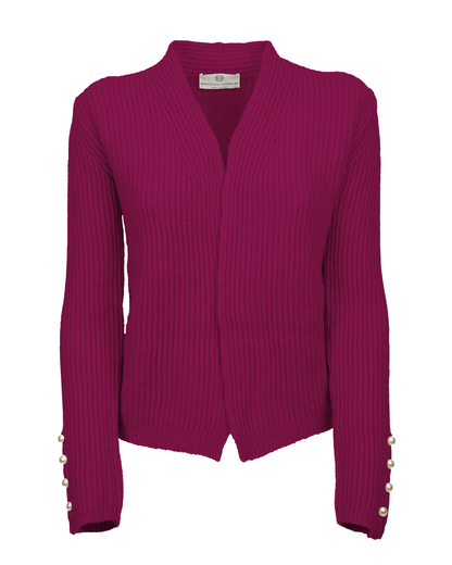 Magenta cashmere rib knit blazer, front view laid flat