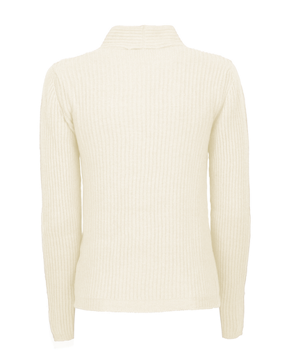 Milk white rib-knit cashmere blazer, shown from behind.