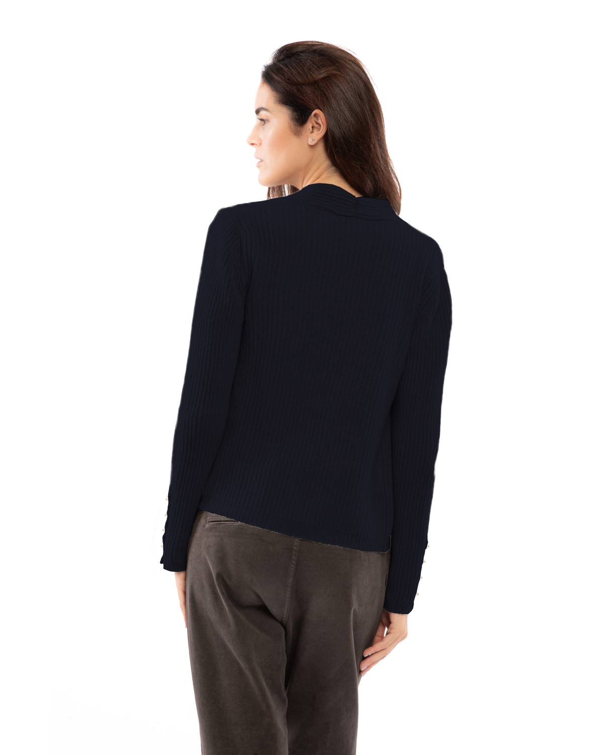Women's Pure Cashmere Rib Knit Blazer Night Blue — view 4