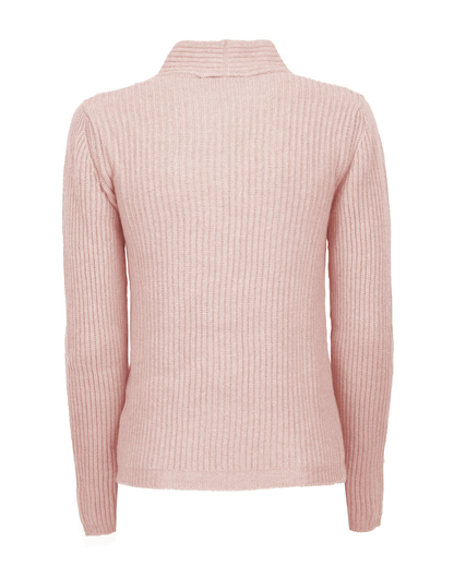 Old rose cashmere rib knit blazer, back view laid flat