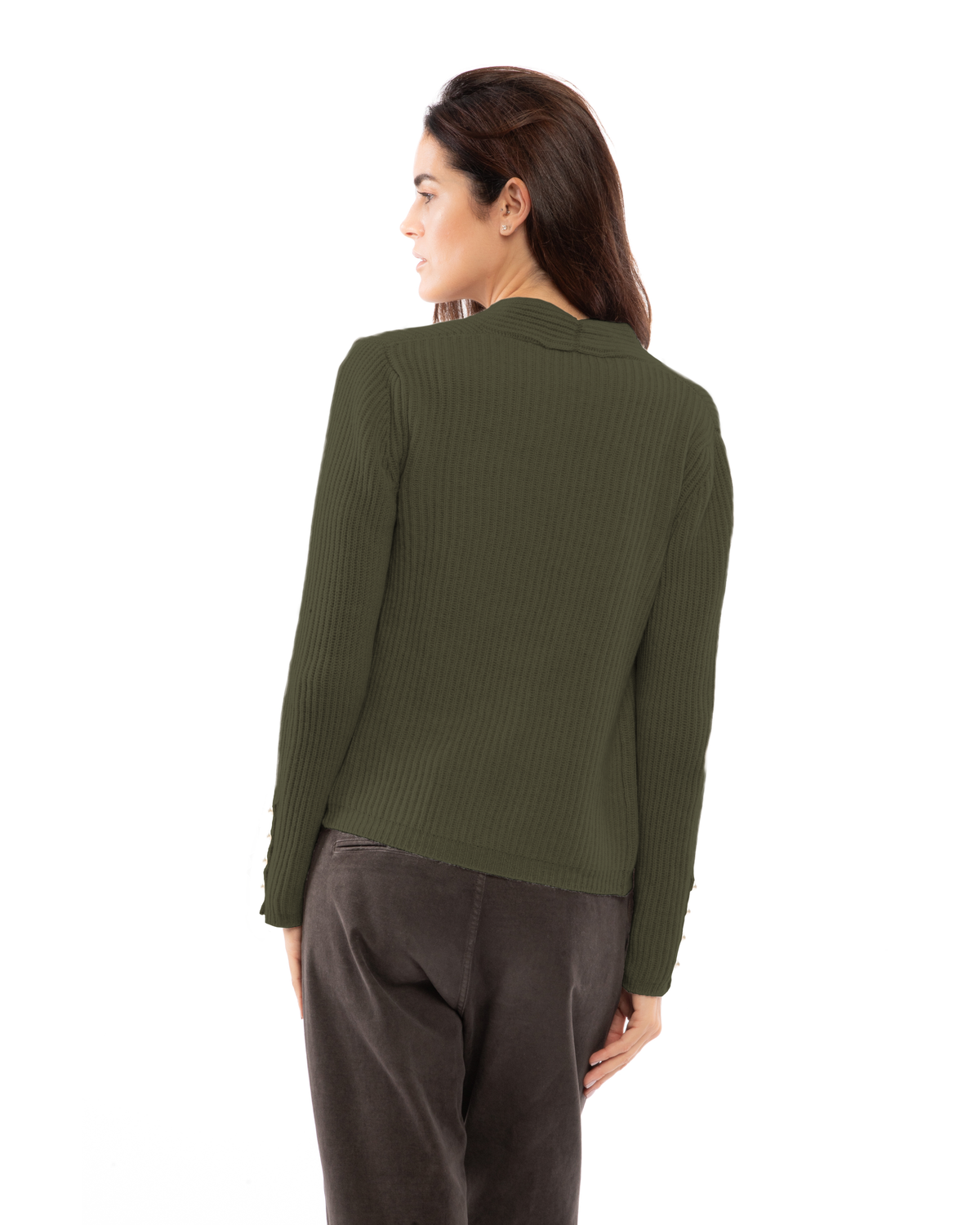 Women's Pure Cashmere Rib Knit Blazer Olive Green — view 4