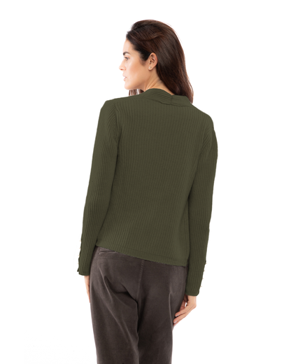 Women's Pure Cashmere Rib Knit Blazer Olive Green — view 4