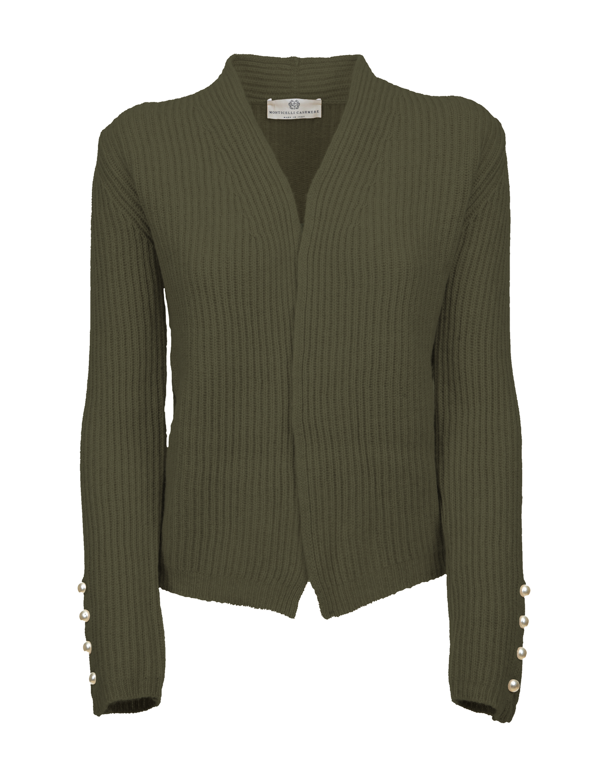 Women's Pure Cashmere Rib Knit Blazer Olive Green — view F