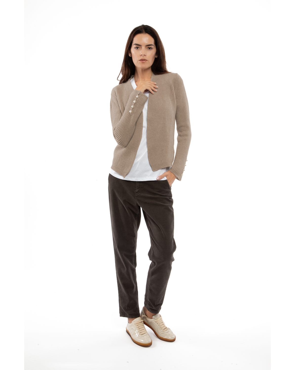 Women's Pure Cashmere Rib Knit Blazer Taupe — view 2