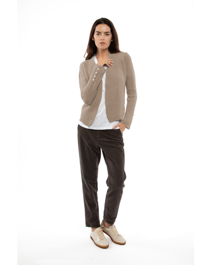 Women's Pure Cashmere Rib Knit Blazer Taupe — view 2