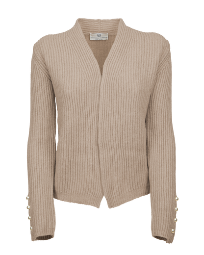 Women's Pure Cashmere Rib Knit Blazer Taupe — view F