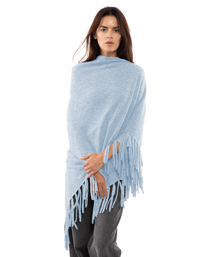 Women's Pure Cashmere Fringe Wrap Baby Blue