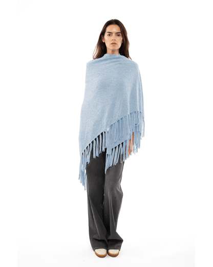 Women's Pure Cashmere Fringe Wrap Baby Blue