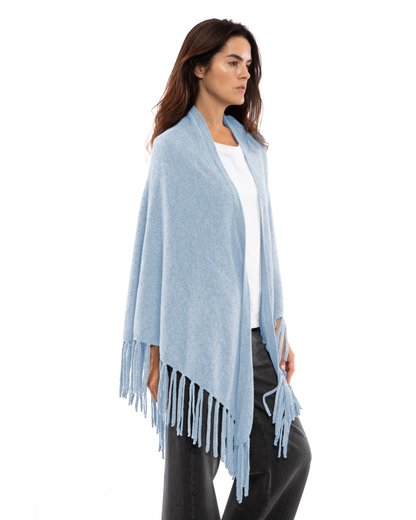 Women's Pure Cashmere Fringe Wrap Baby Blue