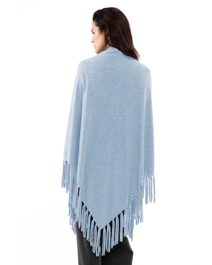 Women's Pure Cashmere Fringe Wrap Baby Blue