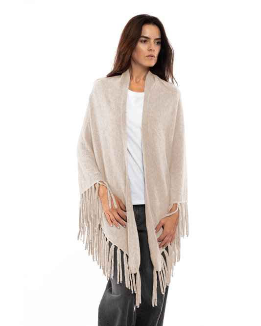 Women's Pure Cashmere Fringe Wrap Beige