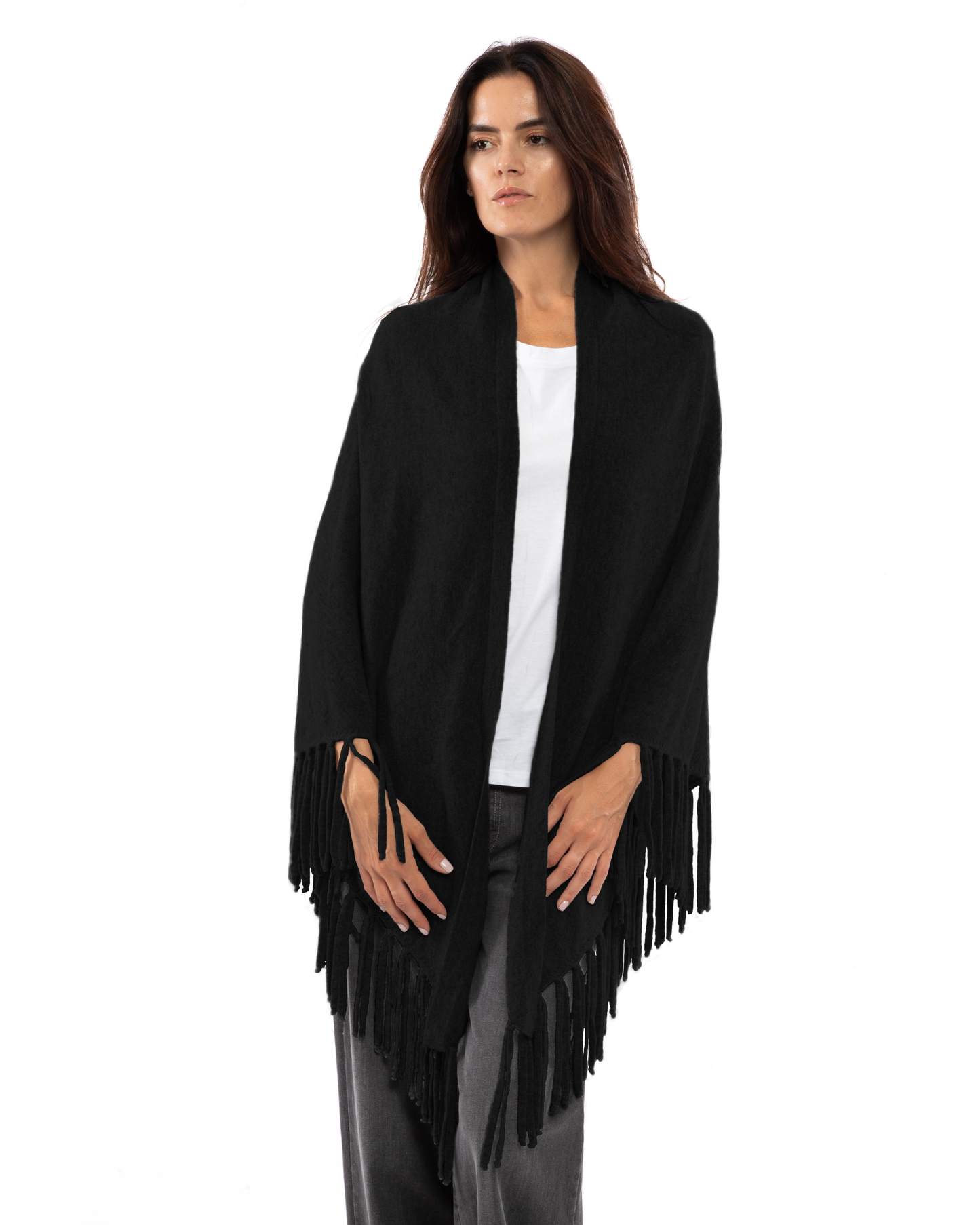 Women's Pure Cashmere Fringe Wrap Black