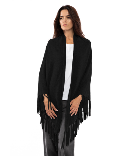 Women's Pure Cashmere Fringe Wrap Black