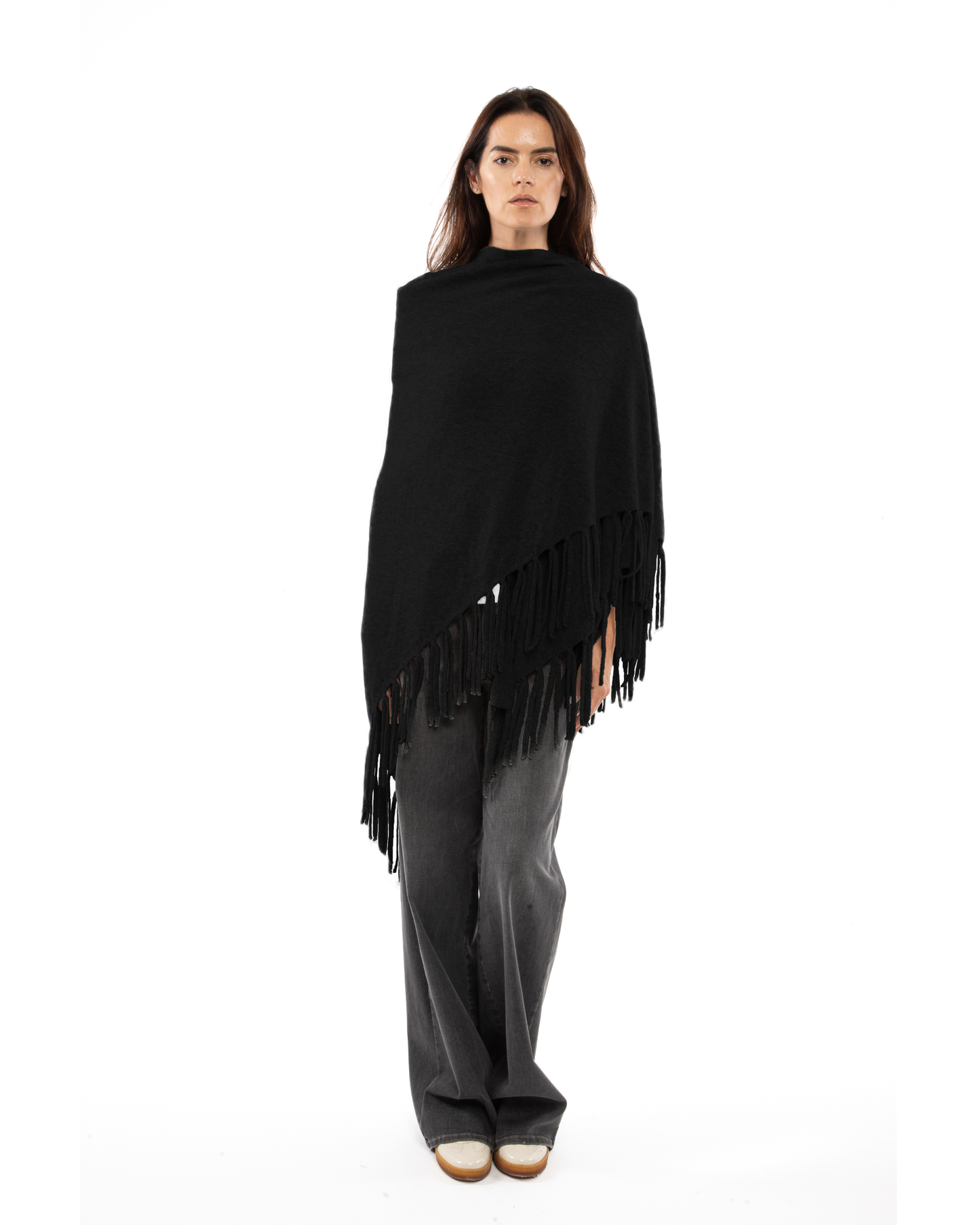Women's Pure Cashmere Fringe Wrap Black