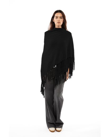 Women's Pure Cashmere Fringe Wrap Black