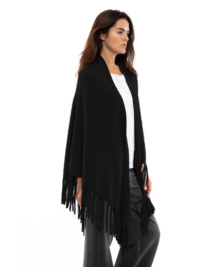 Women's Pure Cashmere Fringe Wrap Black