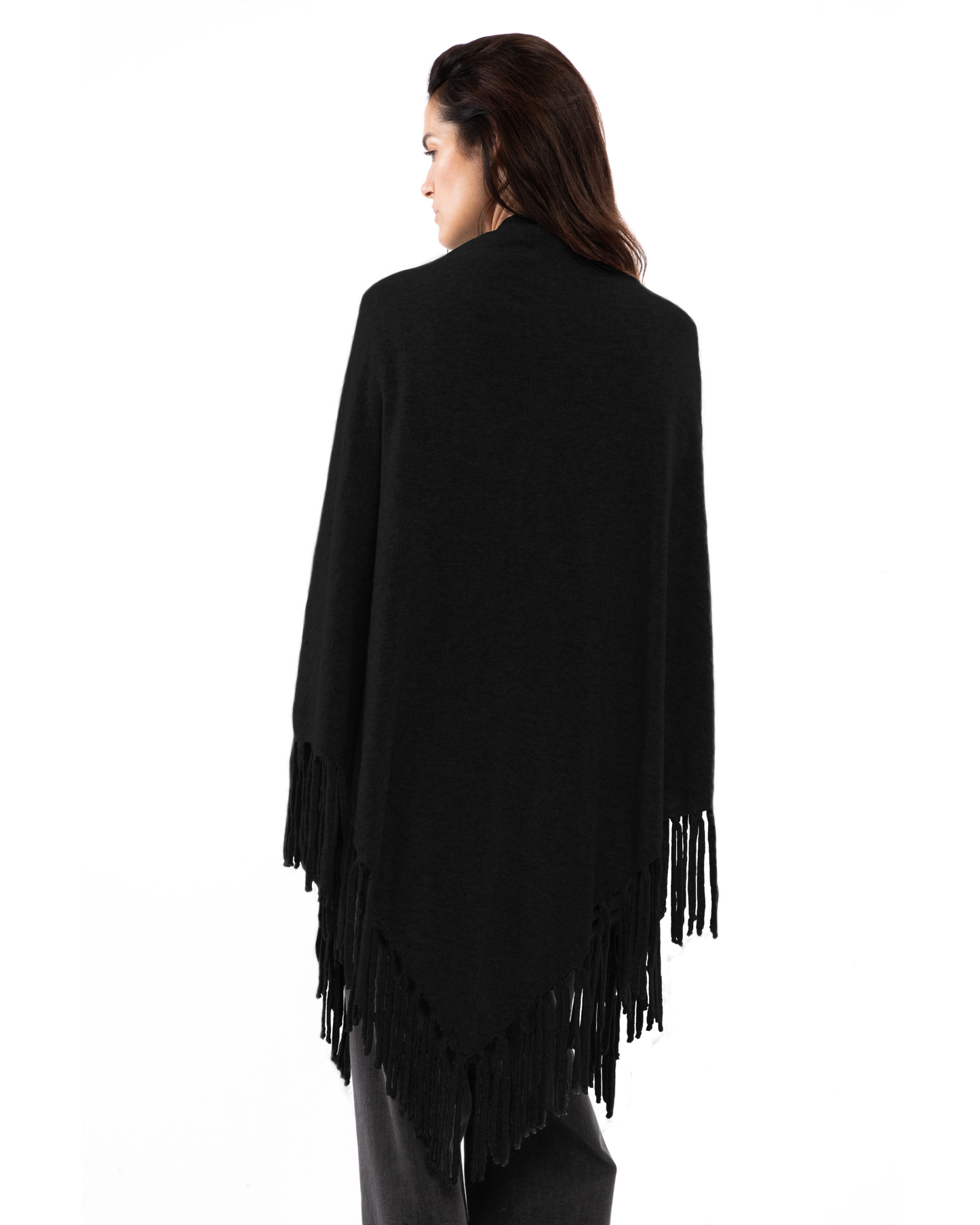 Women's Pure Cashmere Fringe Wrap Black