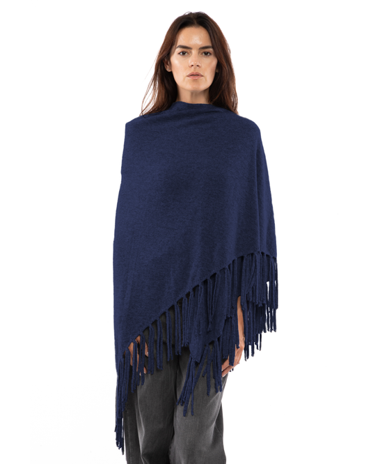 Women's Pure Cashmere Fringe Wrap Blue