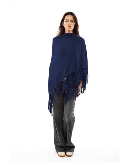 Women's Pure Cashmere Fringe Wrap Blue