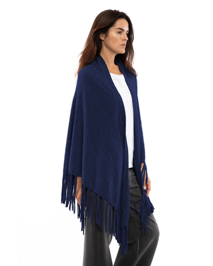 Women's Pure Cashmere Fringe Wrap Blue