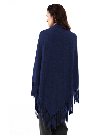 Women's Pure Cashmere Fringe Wrap Blue