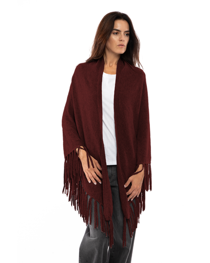 Women's Pure Cashmere Fringe Wrap Bordeaux