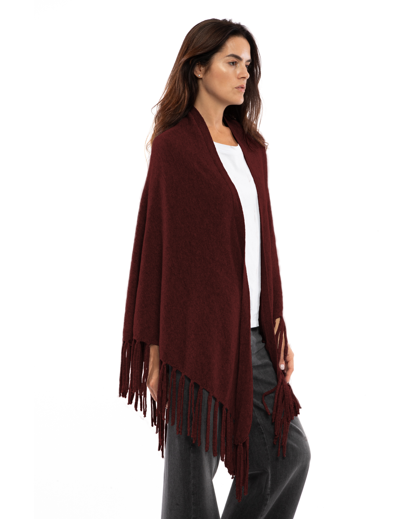 Women's Pure Cashmere Fringe Wrap Bordeaux