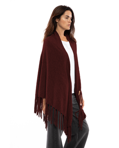 Women's Pure Cashmere Fringe Wrap Bordeaux