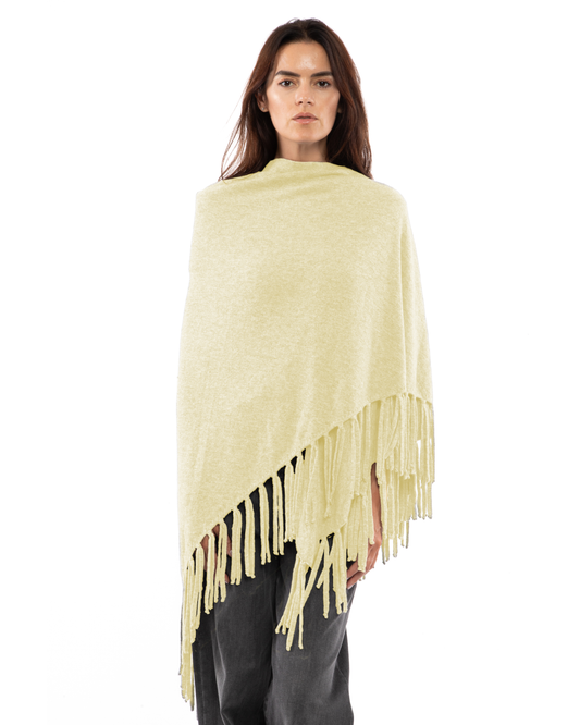 Women's Pure Cashmere Fringe Wrap Butter Yellow