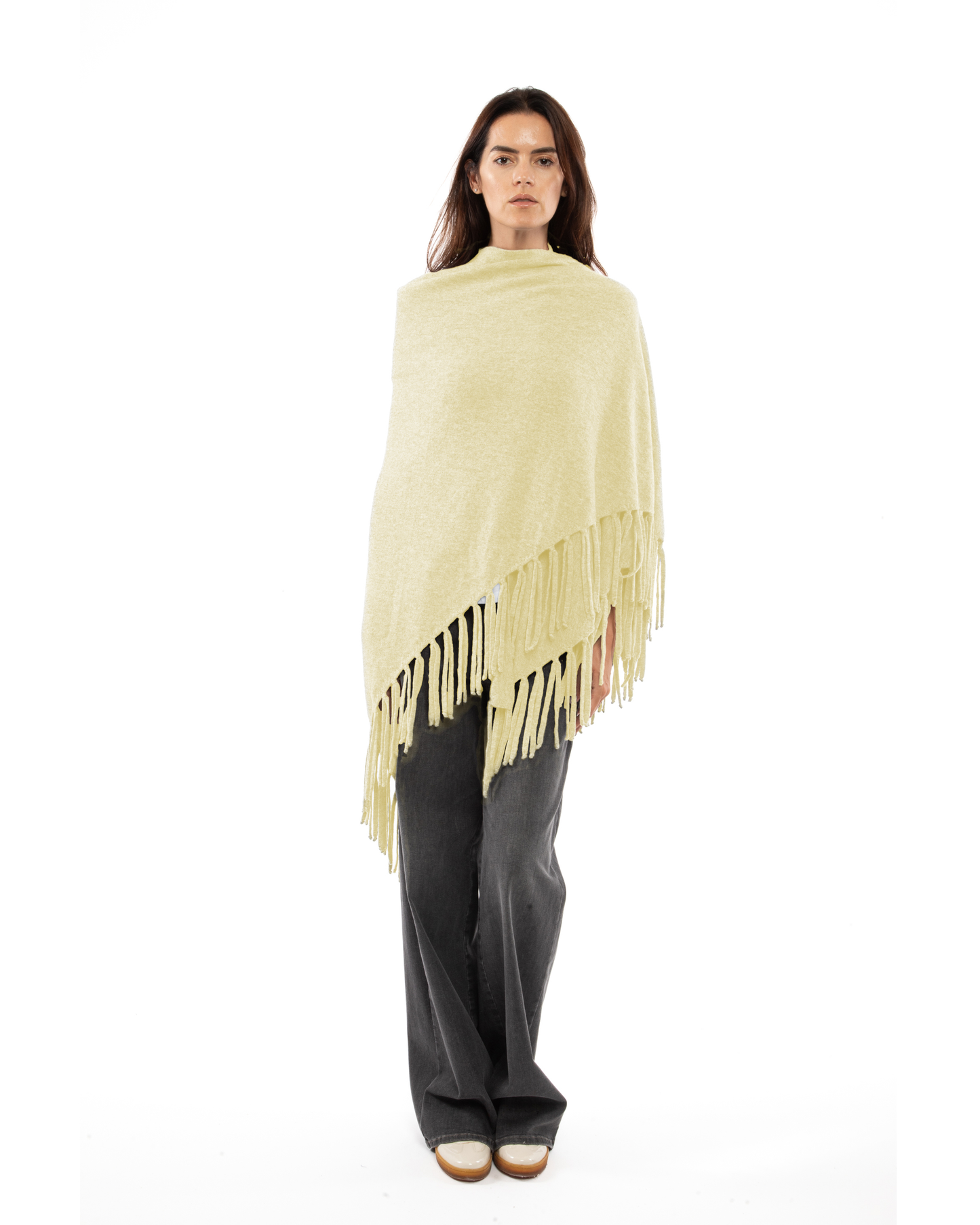 Women's Pure Cashmere Fringe Wrap Butter Yellow