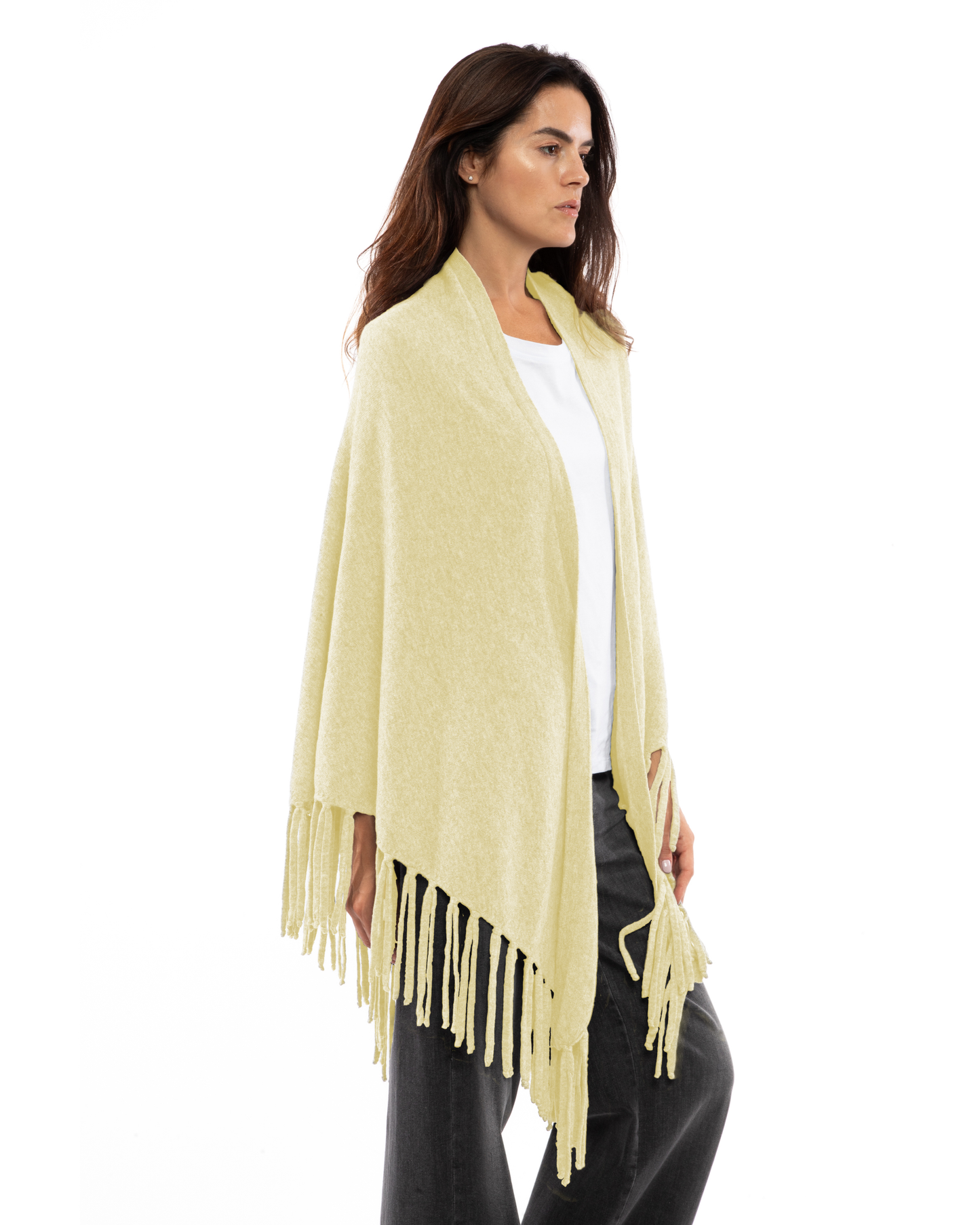 Women's Pure Cashmere Fringe Wrap Butter Yellow