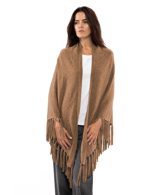 Women's Pure Cashmere Fringe Wrap Camel