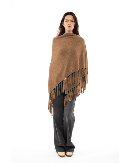 Women's Pure Cashmere Fringe Wrap Camel