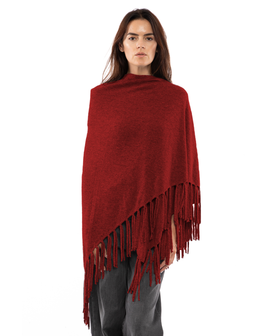 Women's Pure Cashmere Fringe Wrap Chianti