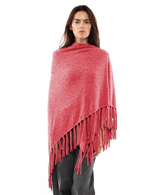 Women's Pure Cashmere Fringe Wrap Coral Red