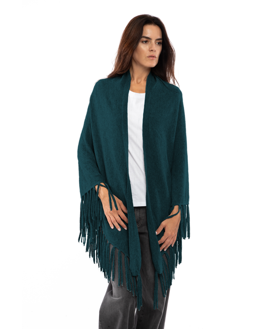 Women's Pure Cashmere Fringe Wrap Forest Green
