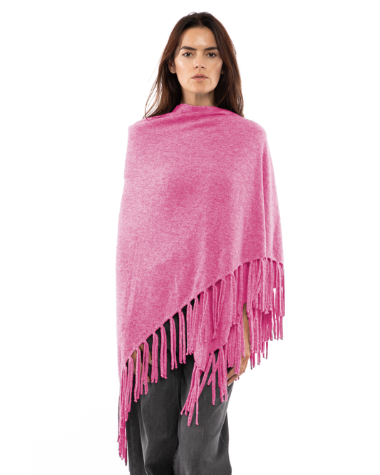 Women's Pure Cashmere Fringe Wrap Fuchsia