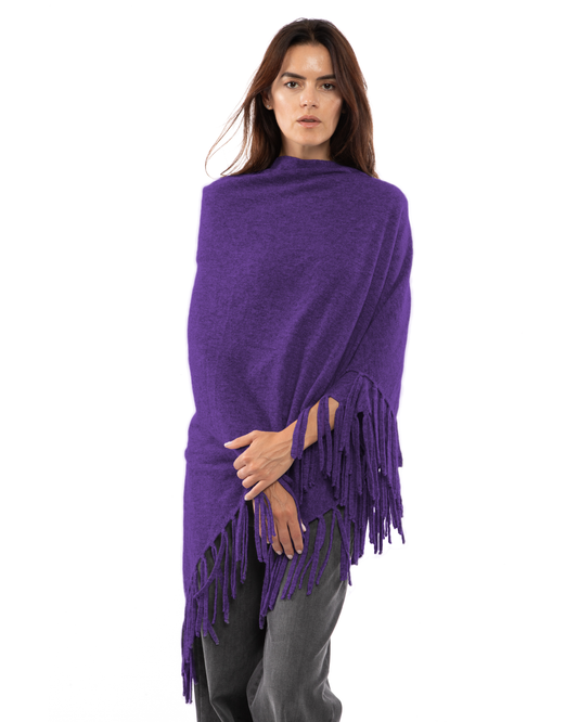 Women's Pure Cashmere Fringe Wrap Iris Purple