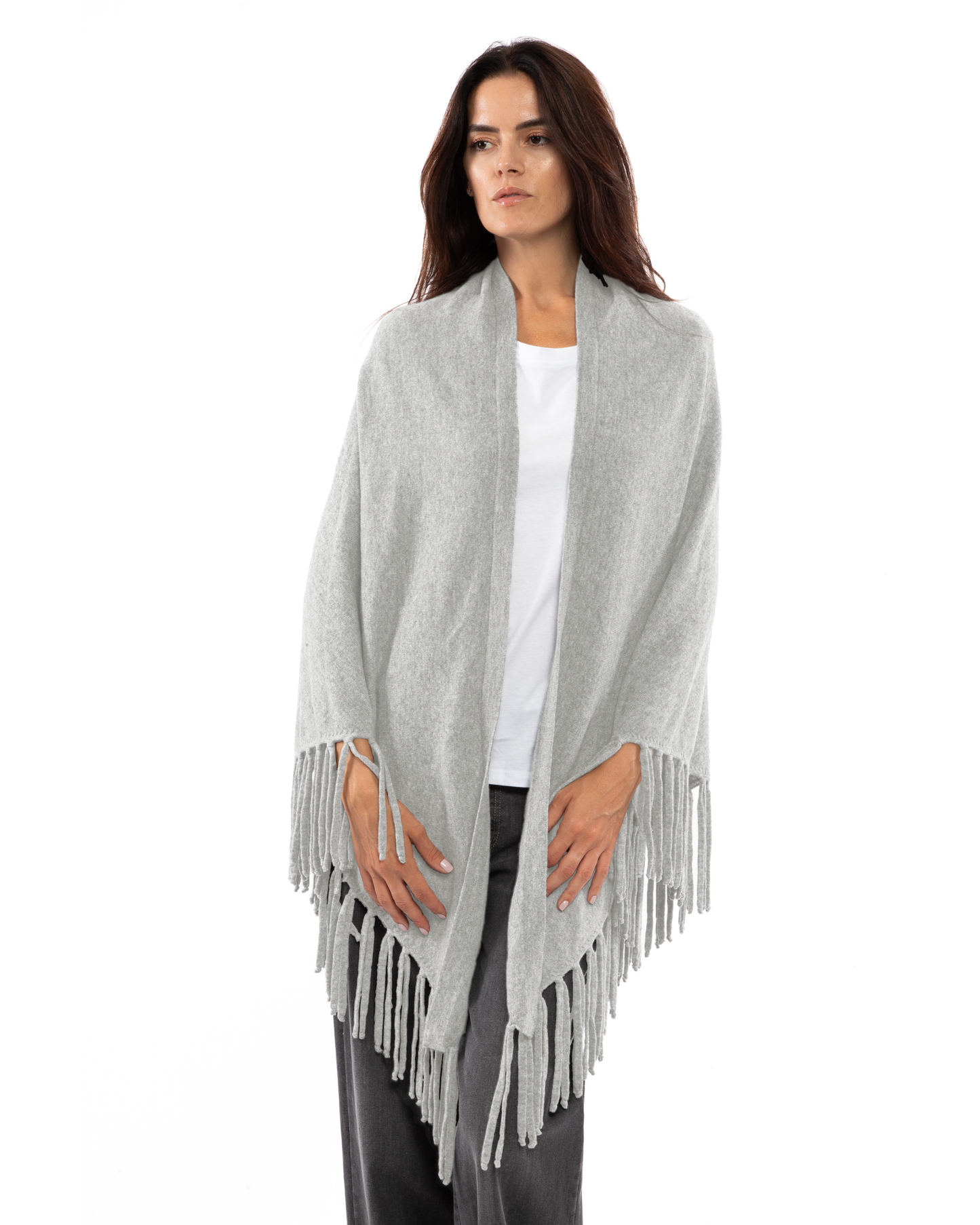 Women's Pure Cashmere Fringe Wrap Light Gray
