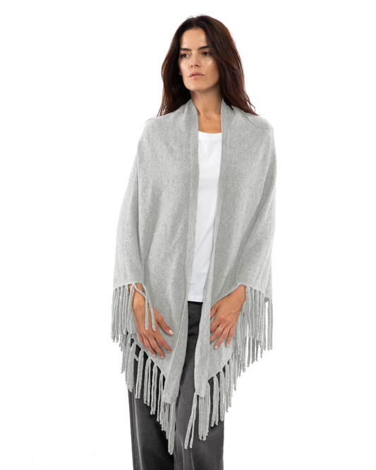 Women's Pure Cashmere Fringe Wrap Light Gray
