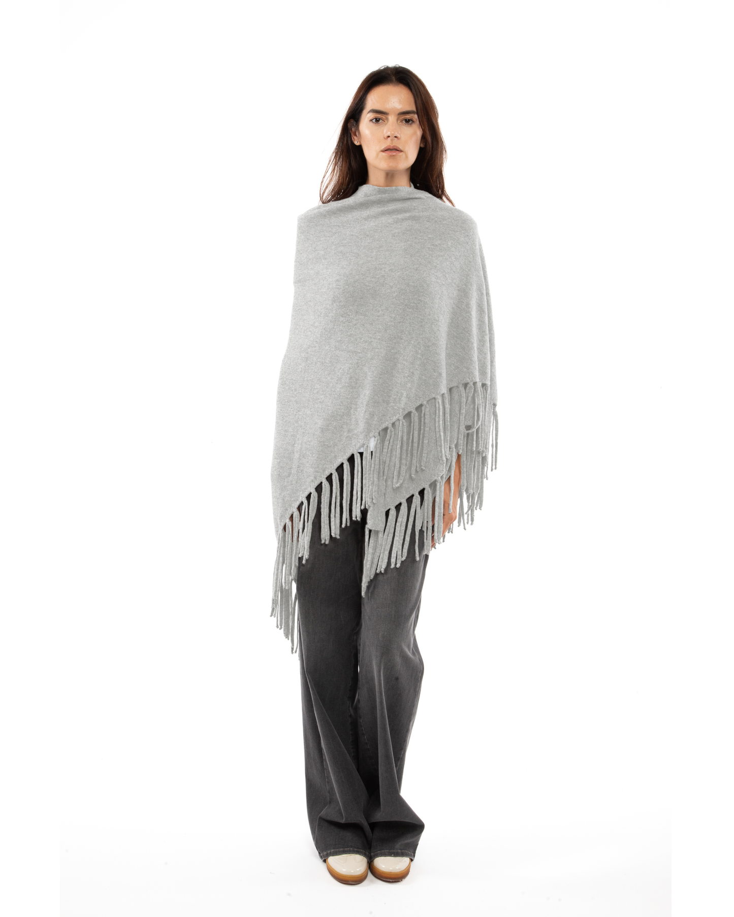 Women's Pure Cashmere Fringe Wrap Light Gray