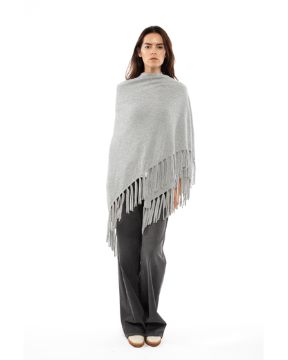 Women's Pure Cashmere Fringe Wrap Light Gray