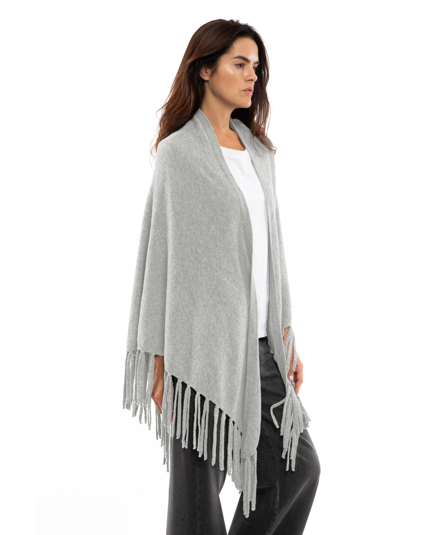 Women's Pure Cashmere Fringe Wrap Light Gray