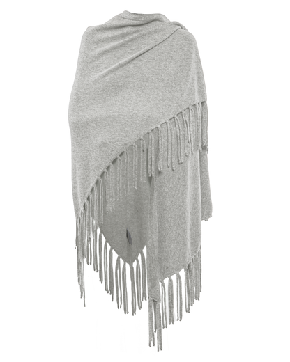 Women's Pure Cashmere Fringe Wrap Light Gray