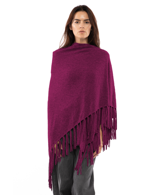 Women's Pure Cashmere Fringe Wrap Magenta