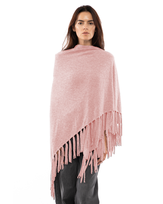 Women's Pure Cashmere Fringe Wrap Old Rose