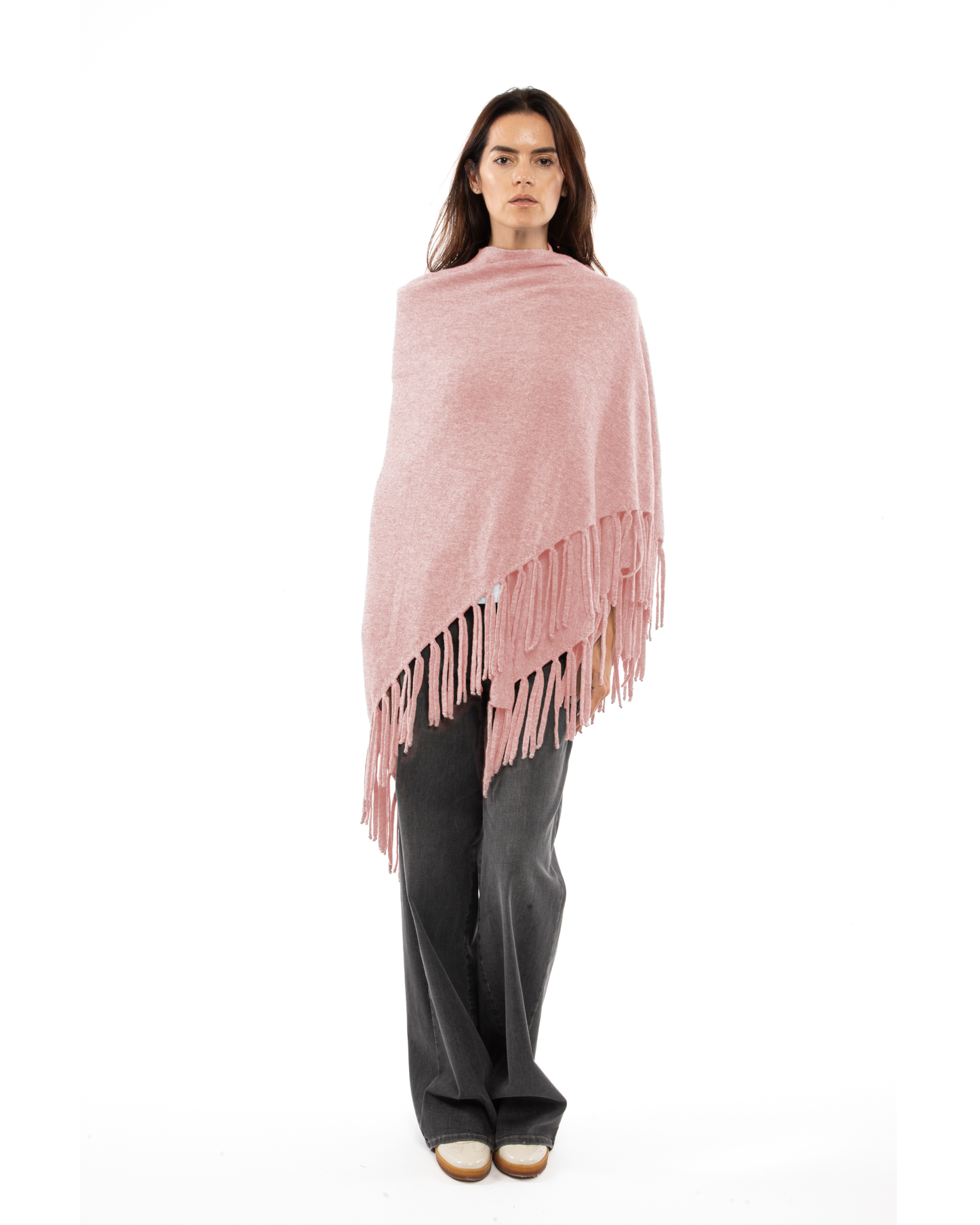 Women's Pure Cashmere Fringe Wrap Old Rose