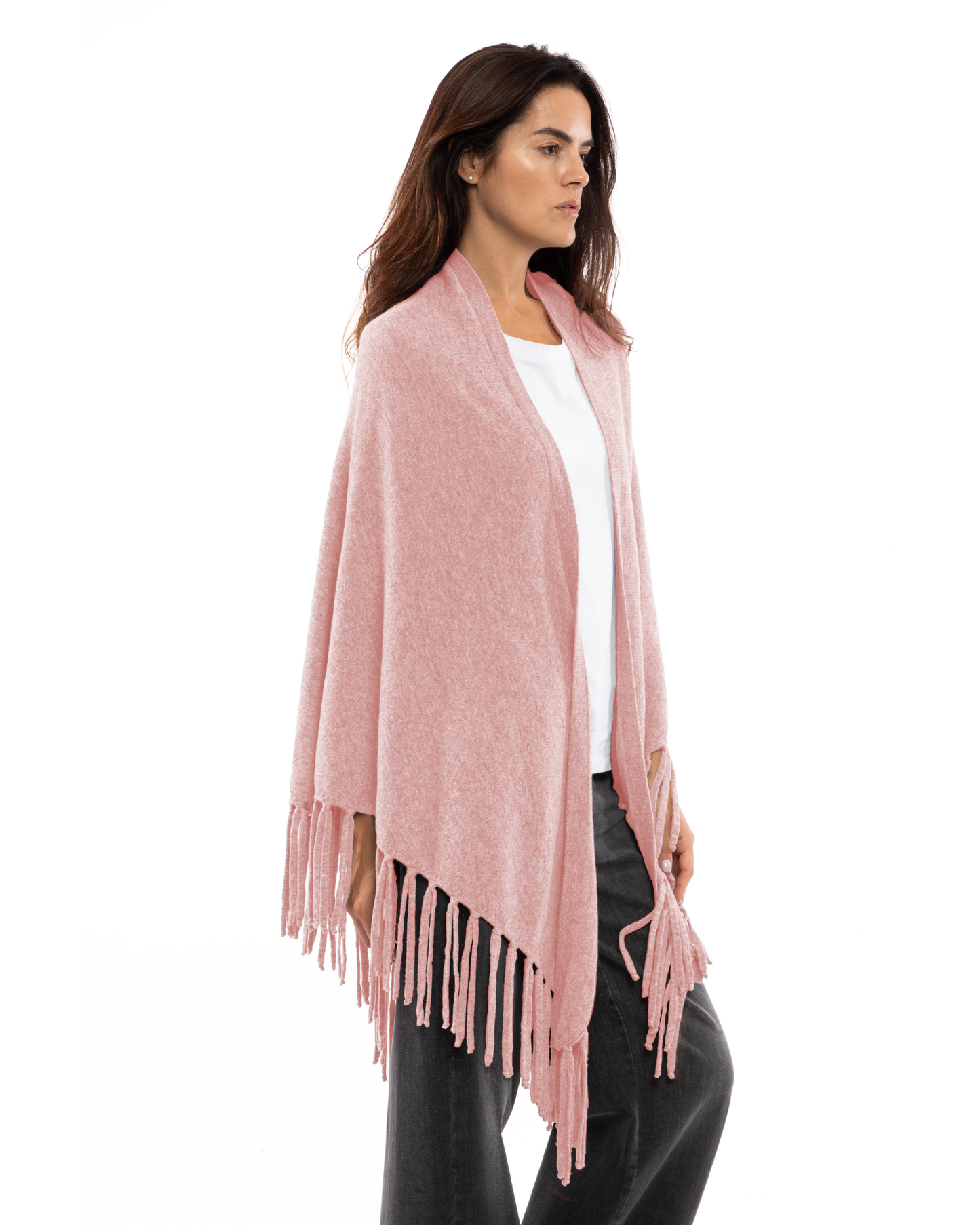 Women's Pure Cashmere Fringe Wrap Old Rose