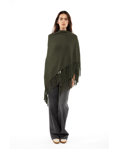 Women's Pure Cashmere Fringe Wrap Olive Green